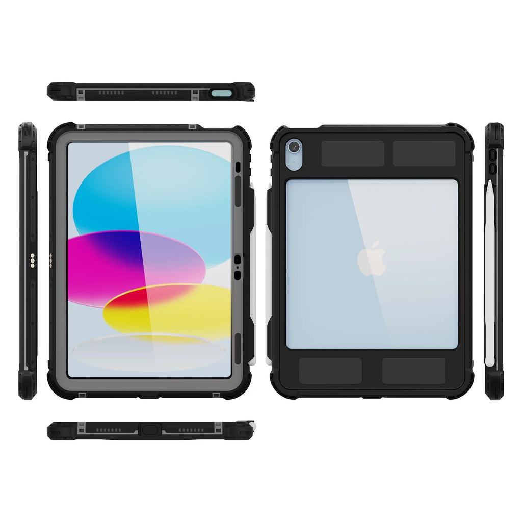 K-Lion Rugged Waterproof Case for iPad 10th Genetation 10.9" (2022) IP68 Underwater with Screen Protector Swivel Bracket Kickstand Pencil Holder Carrying Strap Shockproof Dustproof Protective Case