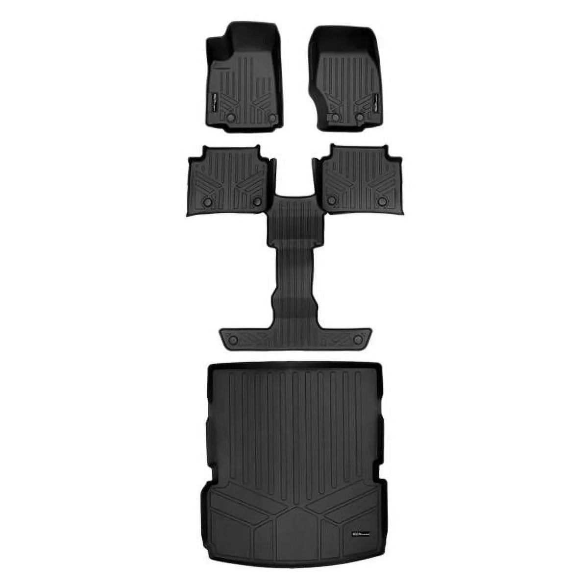 SA0568-B0570-D0568 All Weather Custom Fit dark 3 Row & Cargo Liner Behind the 2nd Row Floor Mat Liner Set for 2021-2023 Jeep Grand Cherokee L, ebony