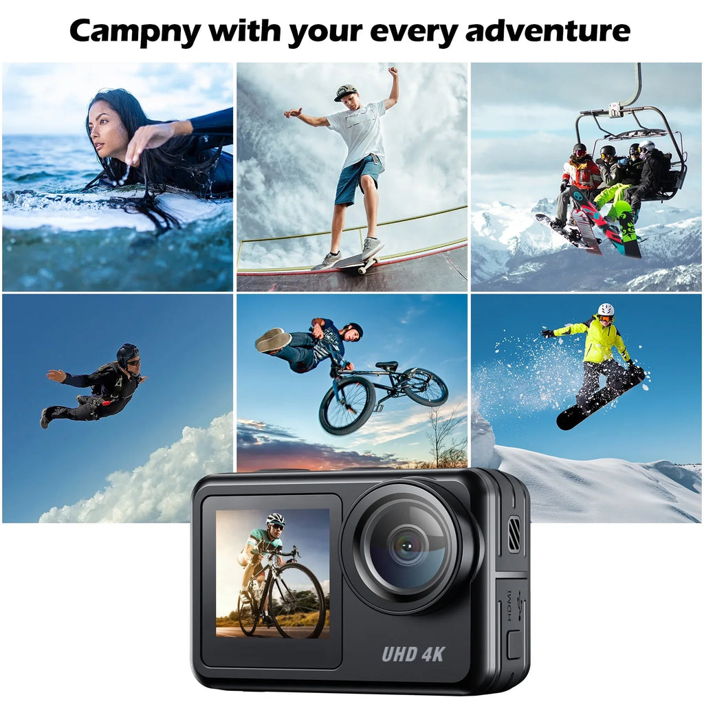 Campark 4K 30FPS Action Camera 20MP Sports Camera Waterproof Underwater Camera WiFi Touch Screen Vlog Camera GoPro Compatible Accessories Kits