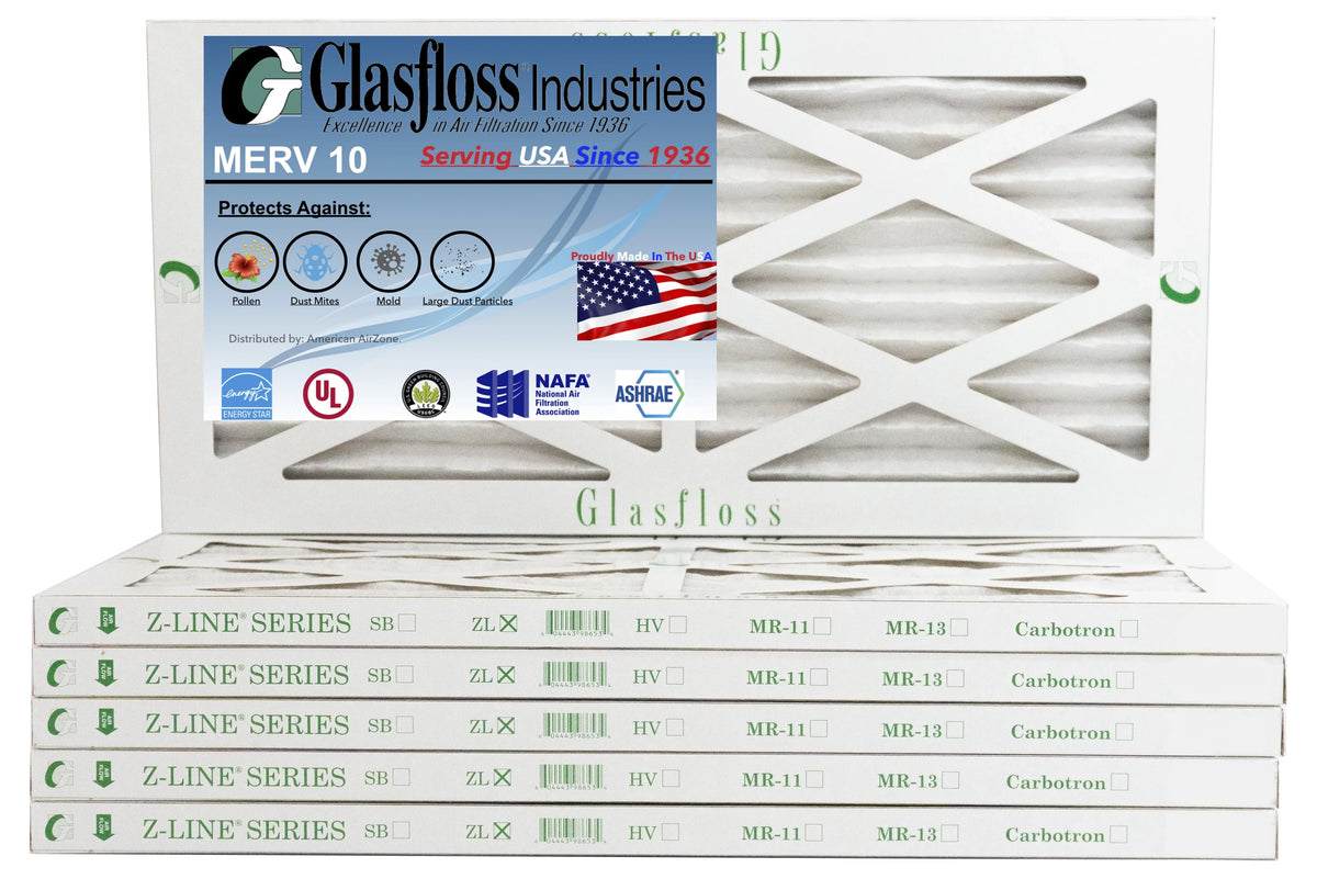 Glasfloss 8x30x1 - MERV 10 -Qty:6 - Furnace Air Filter - Made in USA (Actual Size: 7.5 x 29.5x7/8 inch)