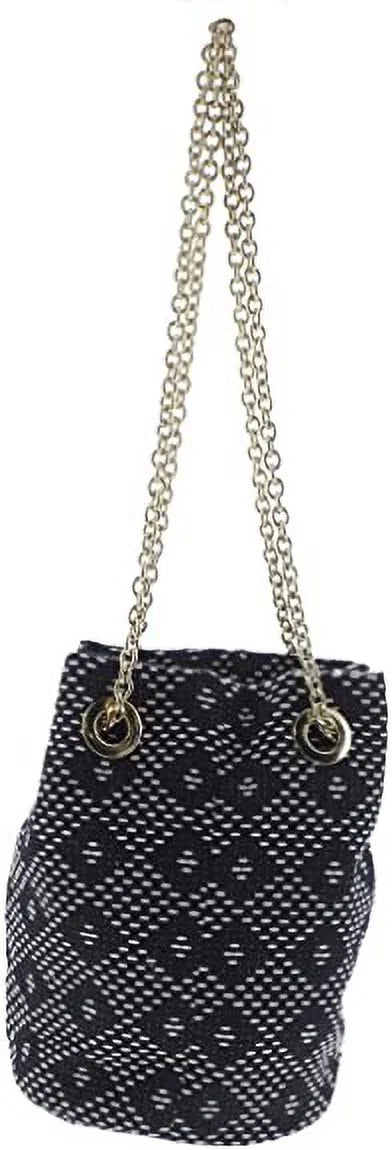 INC Womens Cheebee Pattern Chain Bucket Handbag Navy Small