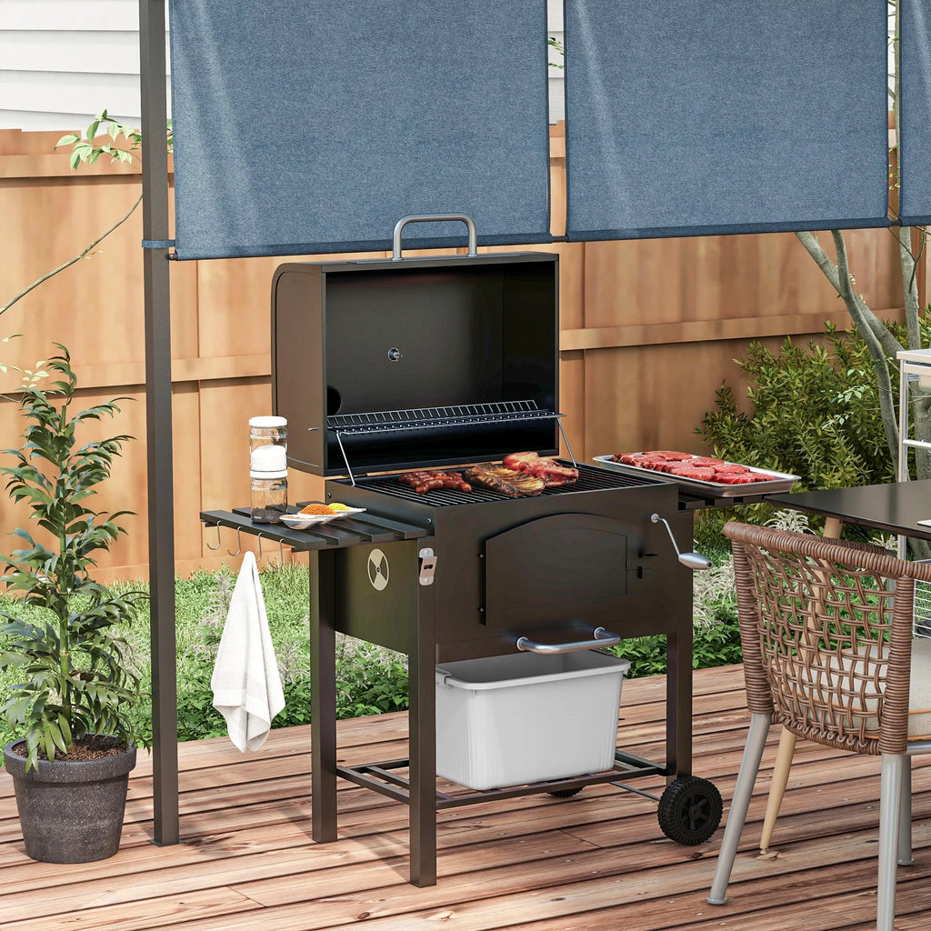 CoSoTower Charcoal Grill, BBQ with Adjustable Height, Portable Barbecue with Folding Shelves, Thermometer, Bottle Opener & Wheels for Outdoor Camping, Picnic, Patio, Backyard, charcoal