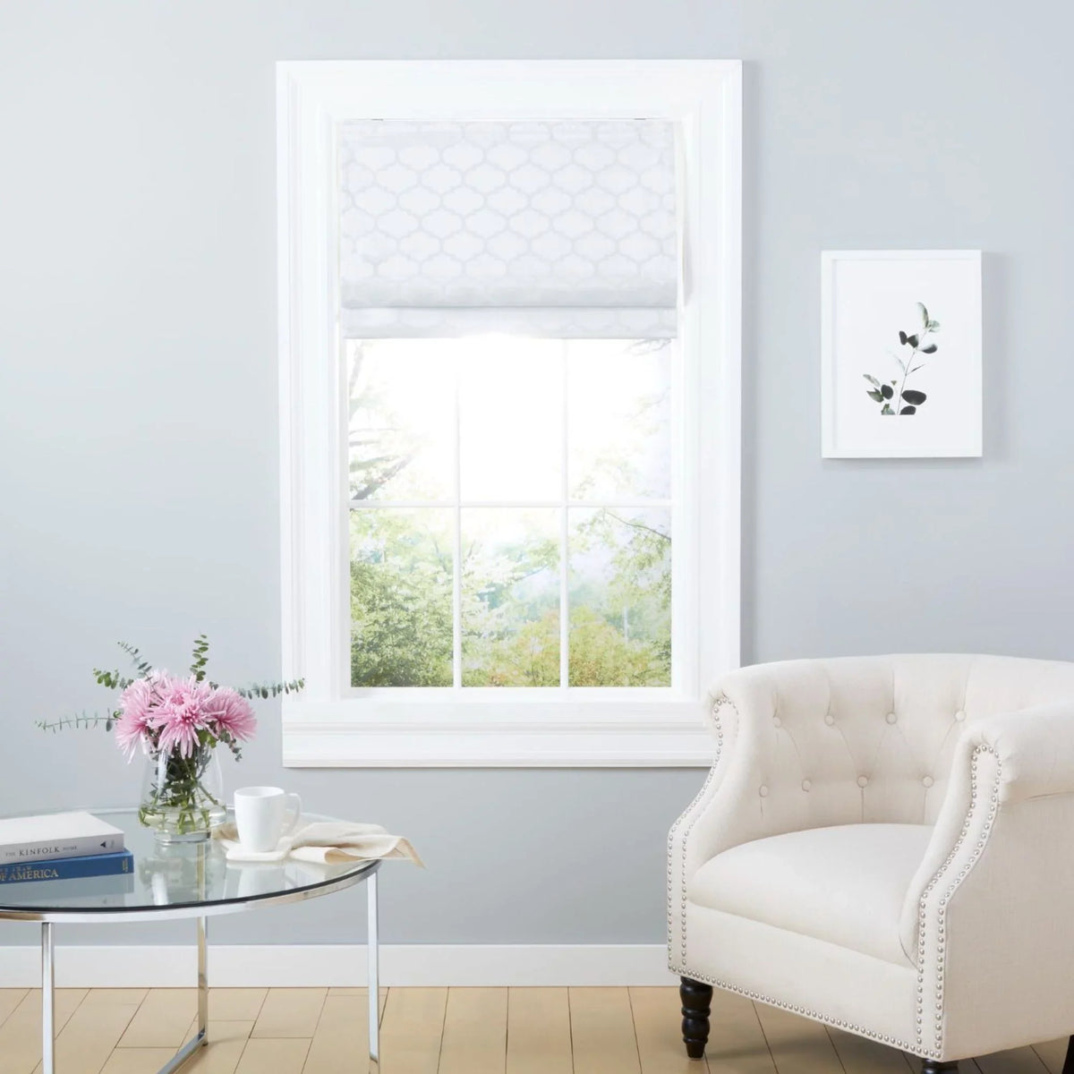 Exclusive Home Montague Trellis Total Blackout Roman Shade, 31"x64", White