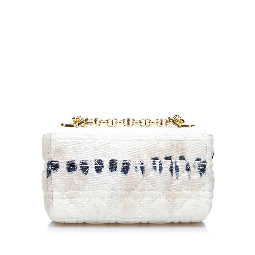 Pre-Owned Authenticated Dior Small Tie Dye Caro Denim Fabric White Crossbody Bag Unisex (Good)