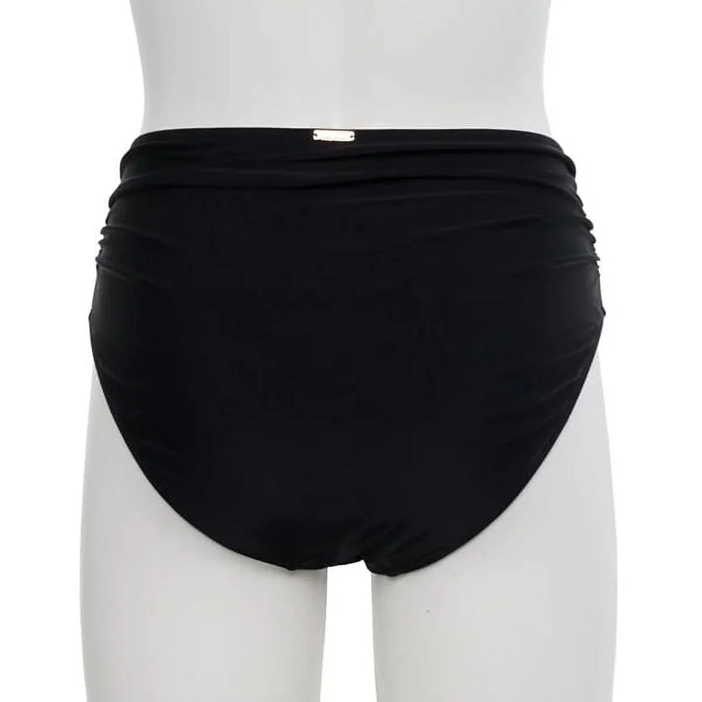 Nicole Miller charcoal Twist Front Bikini Top + Hi Waist Shirred Bottom 2Pc XL