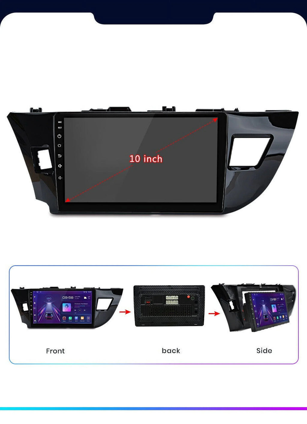 10.1" 1280*720 IPS Android 12 Wifi 2+32GB Car Stereo Radio Carplay GPS Navigation For  Corolla 2014 2015 2016