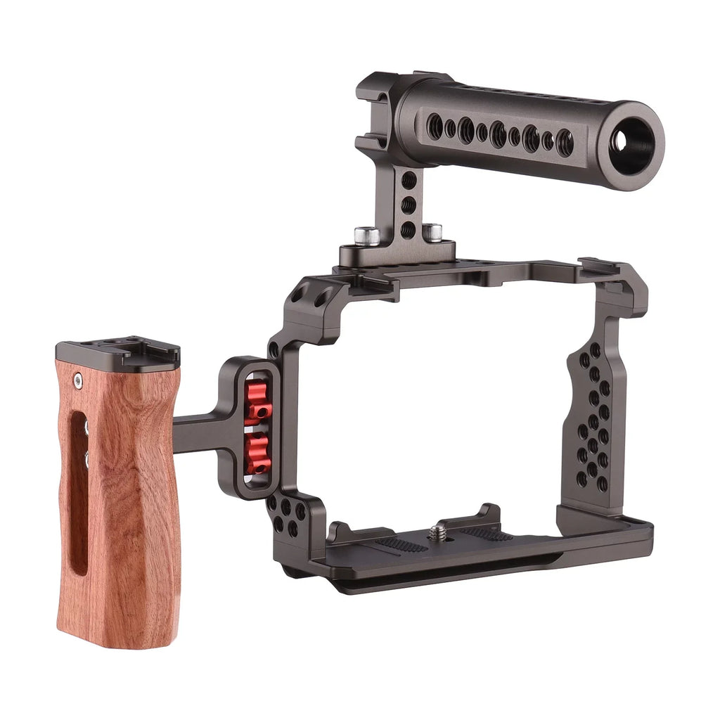 7299 Aluminum Alloy Cage Kit with Video Rig Handle Wooden Grip Replacement for  A7R III/ A7 II/ A7III