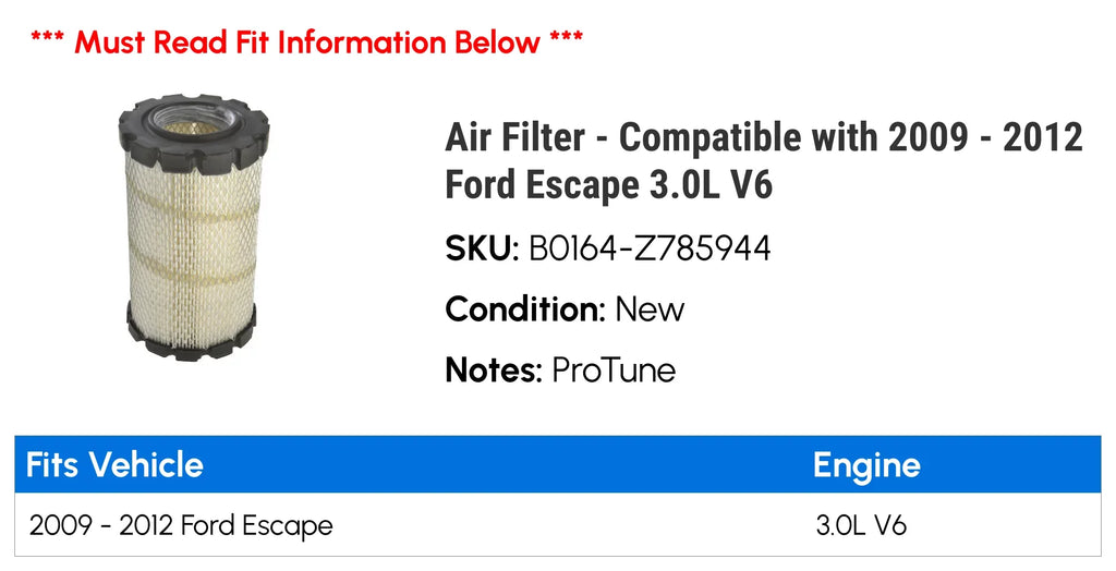Air Filter - Compatible with 2009 - 2012  Escape 3.0L V6 2010 2011
