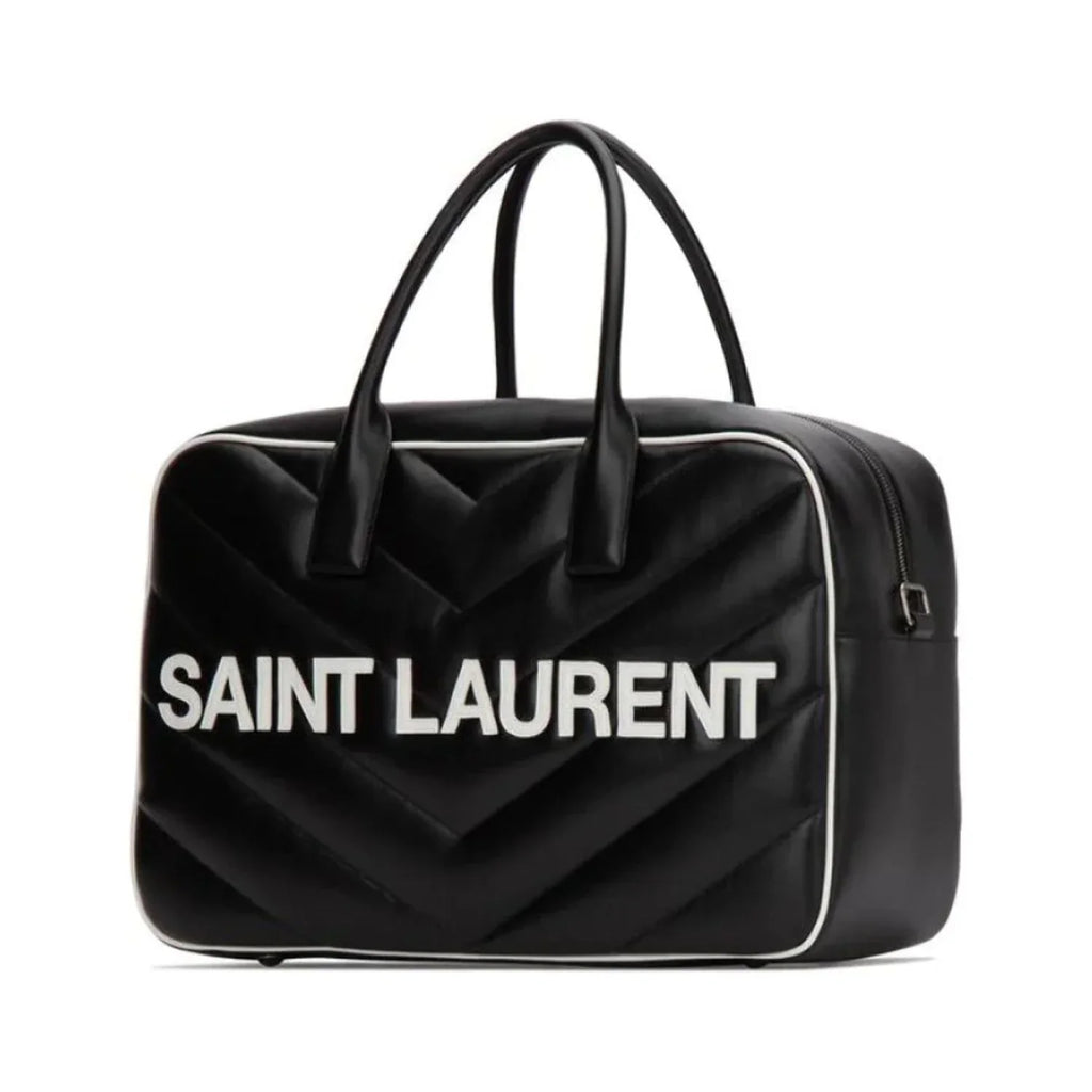 New Saint Laurent Miles Logo dark Calf Leather Duffel Bowling Bag 525145