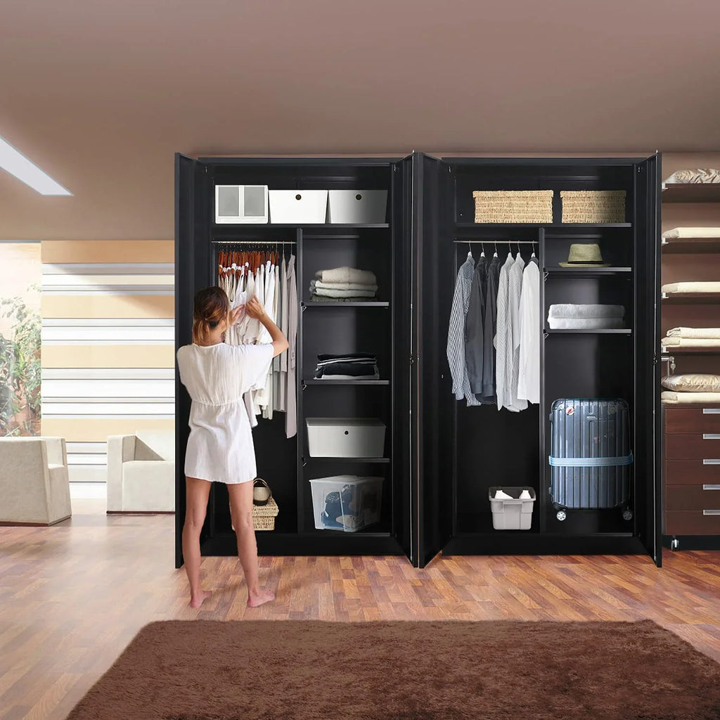 HOOMHIBIU Metal  Cabinets Locker with Locking Door  72'' Clothing Coat Steel Wardrobe Cabinet with Lock and Shelves for Office  Home  Garage  Employee  Freestanding (ebony)