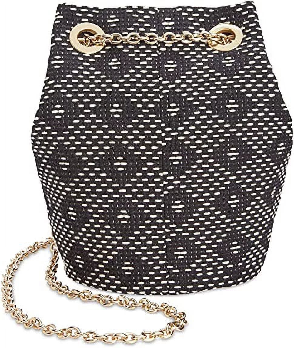 INC Womens Cheebee Pattern Chain Bucket Handbag Navy Small