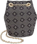 INC Womens Cheebee Pattern Chain Bucket Handbag Navy Small