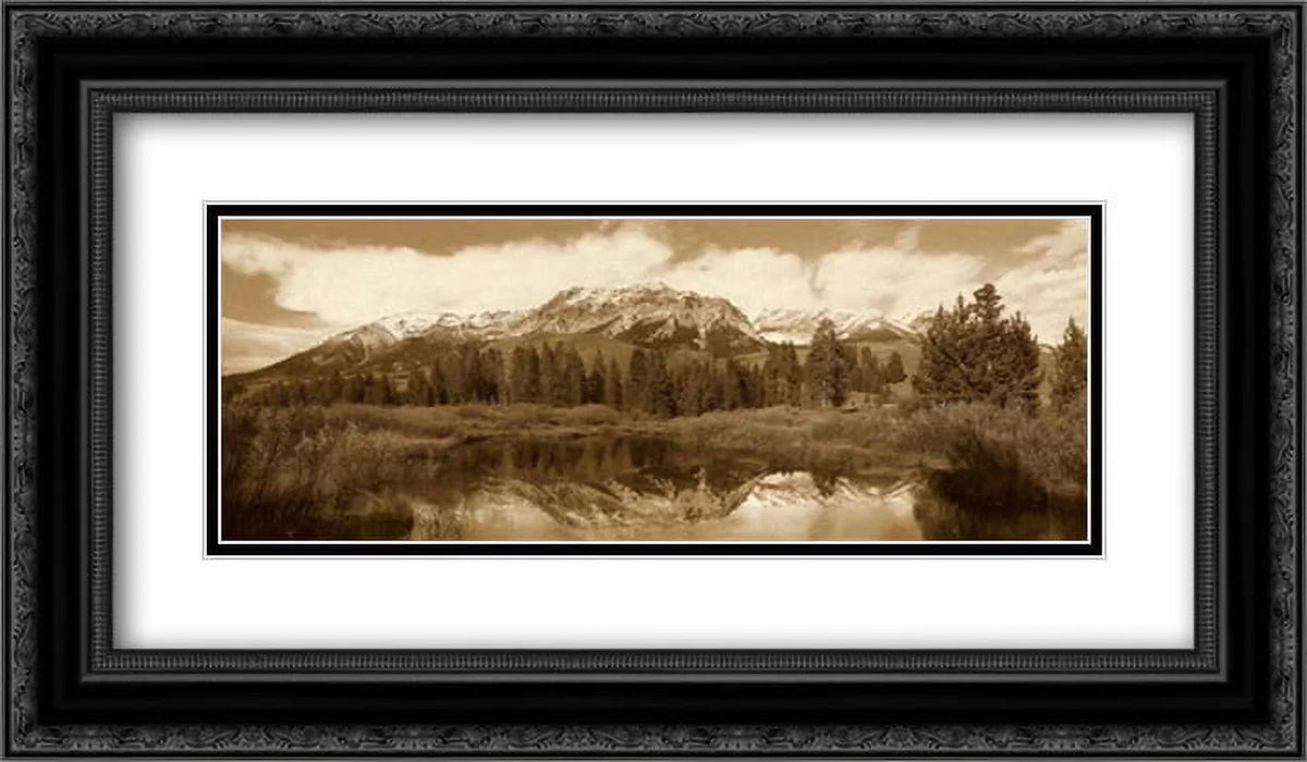 Easely Peak, Boulder Mountains, Idaho - Sepia 2x Matted 24x14 charcoal Ornate Framed Art Print by Fitzharris, Tim