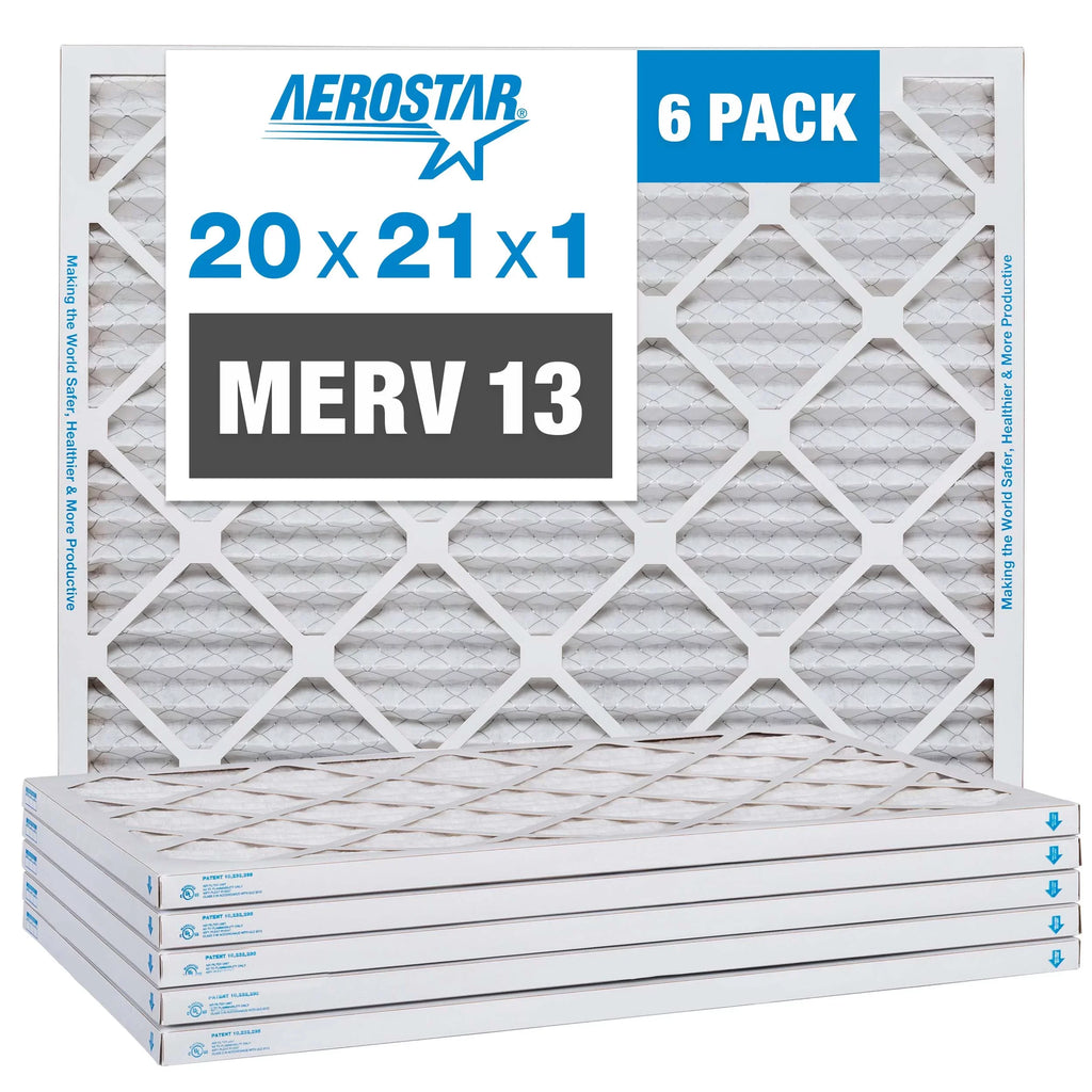 Aerostar 20x21x1 MERV 13 Pleated Air Filter, AC Furnace Air Filter, 6 Pack