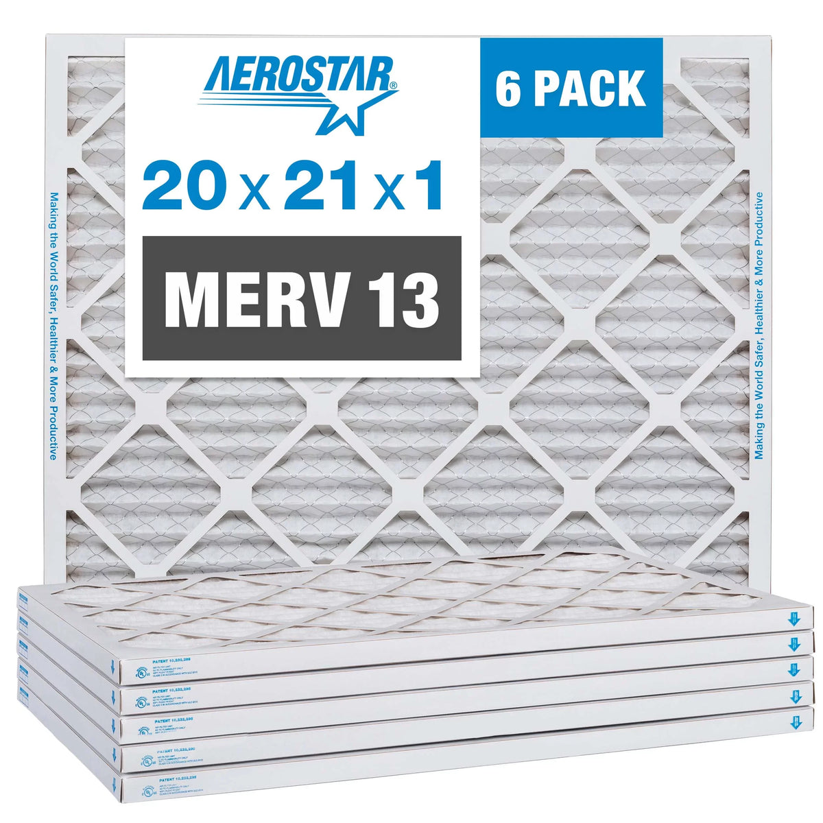 Aerostar 20x21x1 MERV 13 Pleated Air Filter, AC Furnace Air Filter, 6 Pack