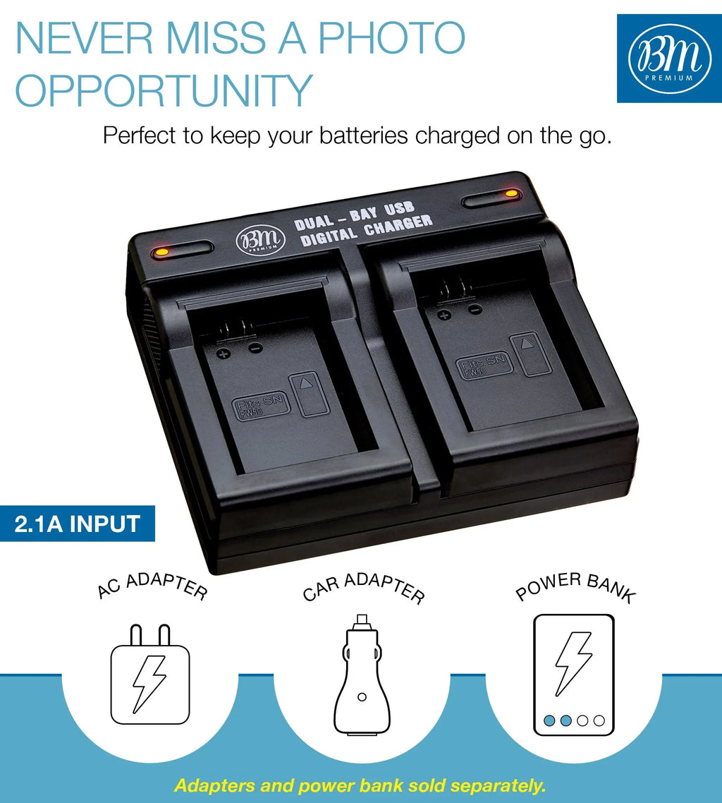 BM 2 NP-FW50 Batteries and Dual Charger for  DSC-RX10 II, III, IV Alpha 7 a7 A7 II a7R A7s II a3000 a5000 a6000 A6100 a6300 a6400 a6500 Cameras