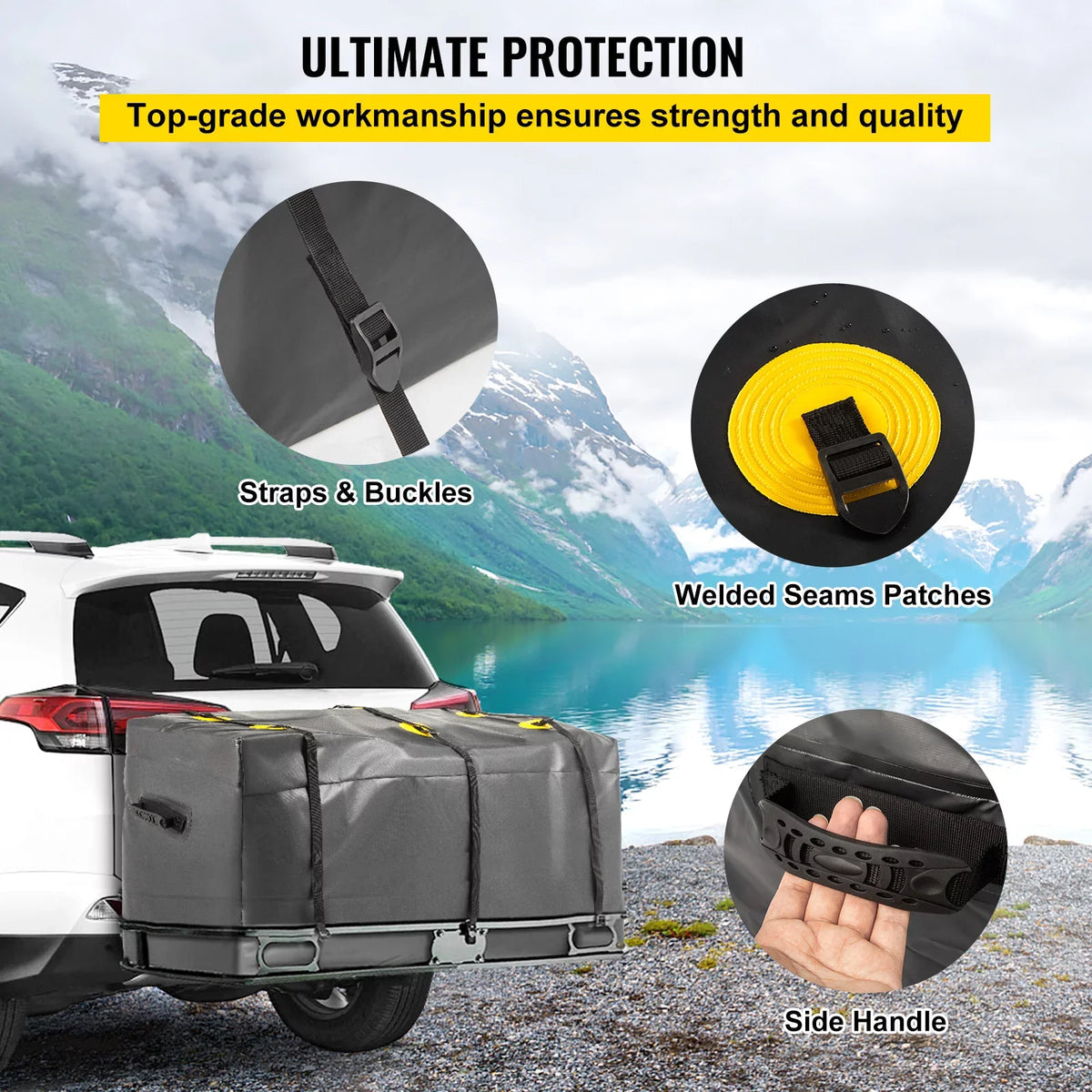 BENTISM Hitch Cargo Carrier Bag, Waterproof 840D polyvinyl chloride, 48"x20"x22" (12 Cubic Feet), Heavy Duty Cargo Bag for Hitch Carrier with Reinforced Straps, Fits Car Truck SUV Vans Hitch Basket