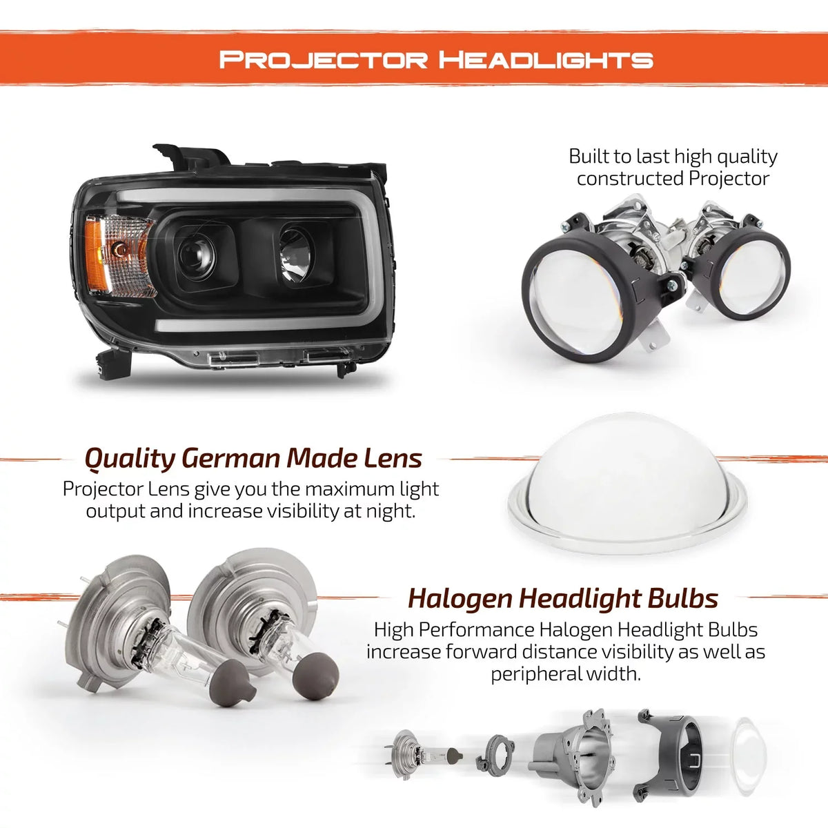 AKKON - For 2015-2022 GMC Canyon LED Light Bar DRL Projector Headlights Pair Housing - charcoal