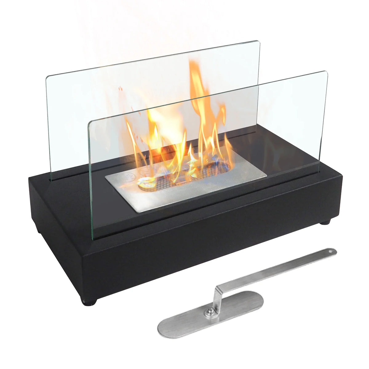 Skypatio 13.98''L x 7.1'' W x 8''H Metal Bio Ethanol Ventless Outdoor Tabletop Fireplace with Flame Guard