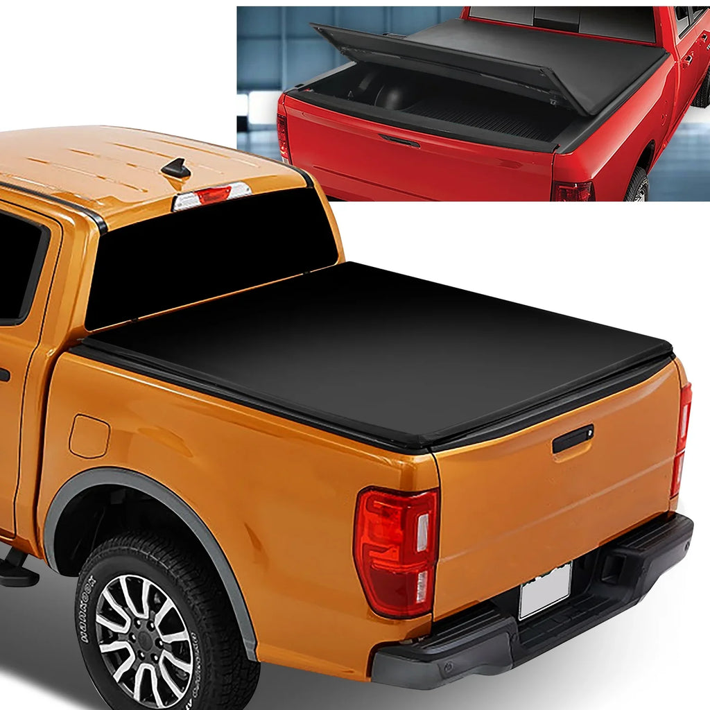 DNA Motoring TTC-TRISOFT-091 For 2019 to 2021  Ranger 6Ft Short Bed Adjustable Matte ebony Aluminum Frame Vinly Tri -Fold Soft Top Trunk Tonneau Cover 20