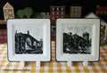Ceramic Italian Bridge 2 Salad Cocktail Plates by Brunelli Charming Old World Touch 8" Square New
