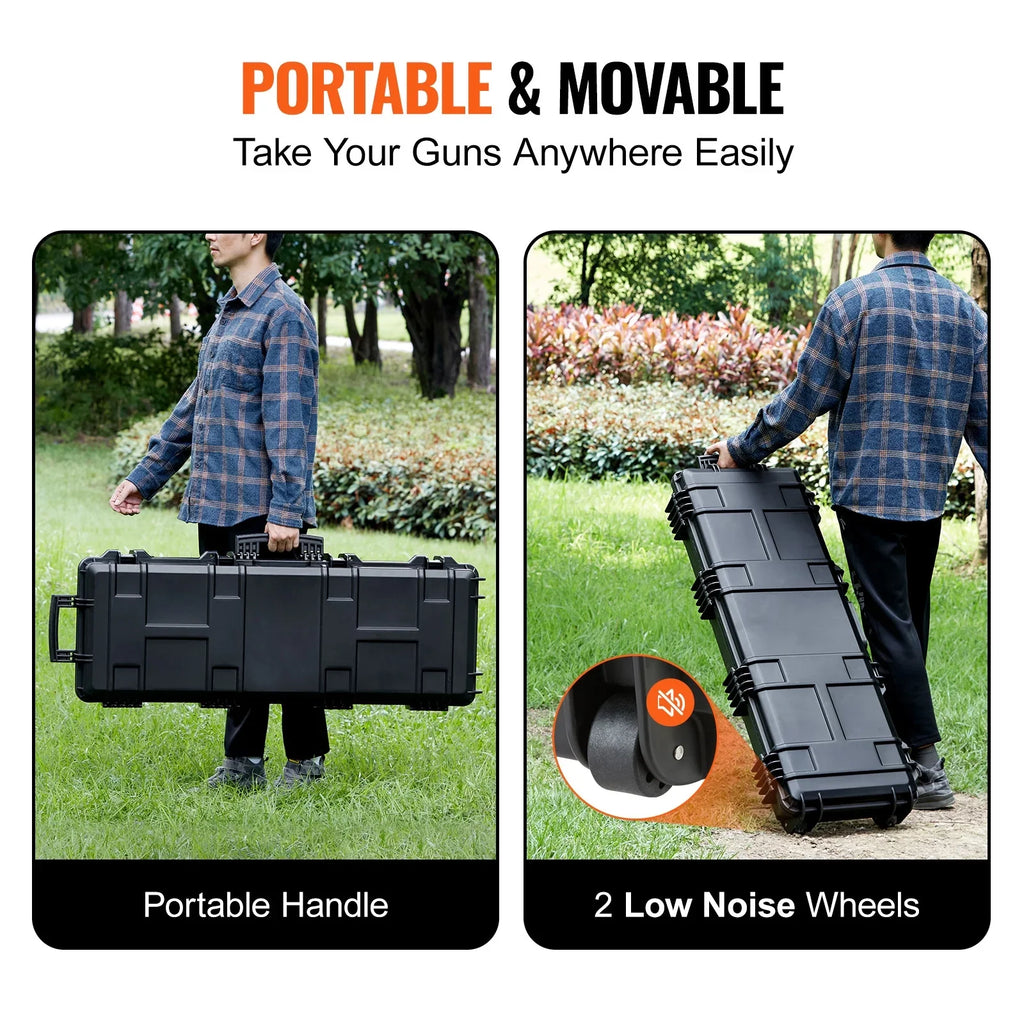 SKYSHALO Rifle Case, Rifle Hard Case with 3 Layers Fully-protective Foams, 42 1 inch lockable Hard Gun Case with Wheels, IP67 Waterproof & Crushproof, for Two Rifles or Shotguns, Airsoft Gun