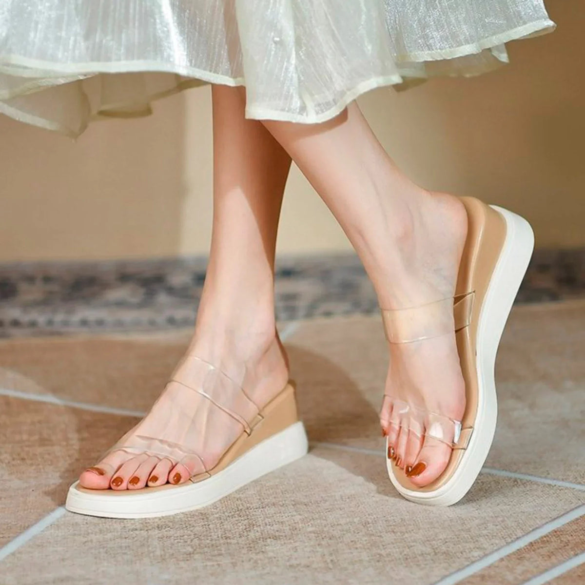 ILJNDTGBE Platform Sandals for Women Ankle Strap Sandals Designer Custom Slippers Heeled Platform Wedge Transparent Rubber Slippers Women Slippers