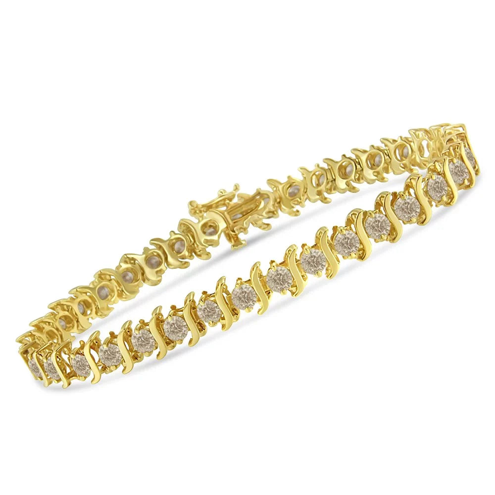 14K Yellow Gold-Plated .925 Sterling Silver 6.0 Cttw Classic Round-Cut Diamond "S" Link Bracelet (J-K color, I1-I2 clarity) - 7.5"