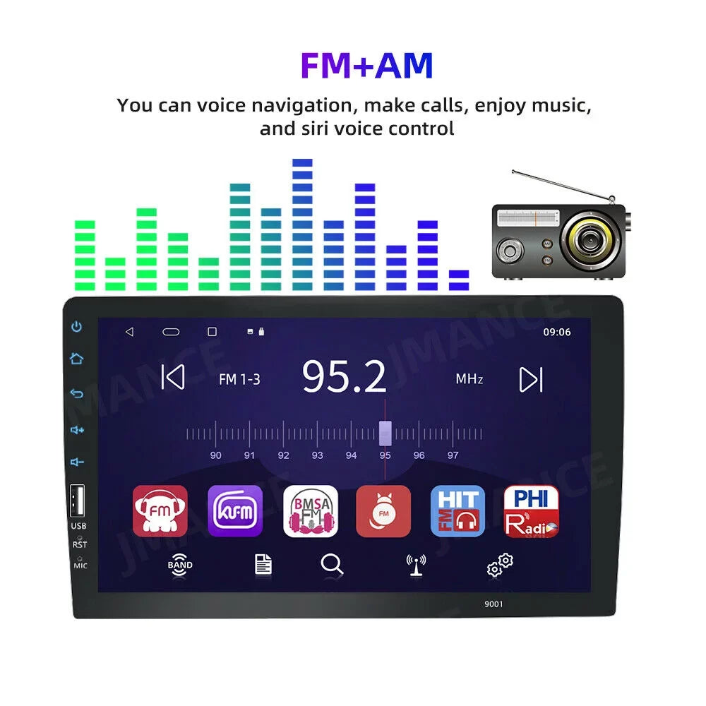 JMANCE MP5  Carplay Android Auto Car Audio GPS 9" Single Din FM Radio with Camera