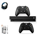 Pre-Owned  Xbox One X 1TB with 2 Controller, 4K Ultra HD ebony with BOLT AXTION Cleaning Kit Headset Bundle (Refurbished: Like New)