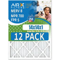 14x14x1 Air Filter MERV 8 Rating, 12 Pack of Furnace Filters Comparable to MPR 700 & FPR 5 - Made in USA by AIRX FILTERS WICKED CLEAN AIR.