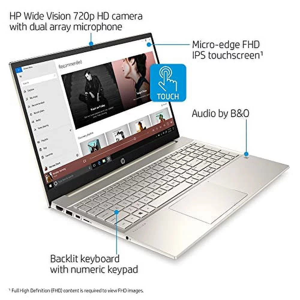 2022  Pavilion 15.6" FHD Touchscreen Laptop 11th Gen  Core i7-1165G7 16GB DDR4 512GB NVMe SSD Iris Xe Graphics HDMI USB-C WiFi-6 Bluetooth Backlit Keyboard Windows 10 Home w/ RATZK 32GB USB