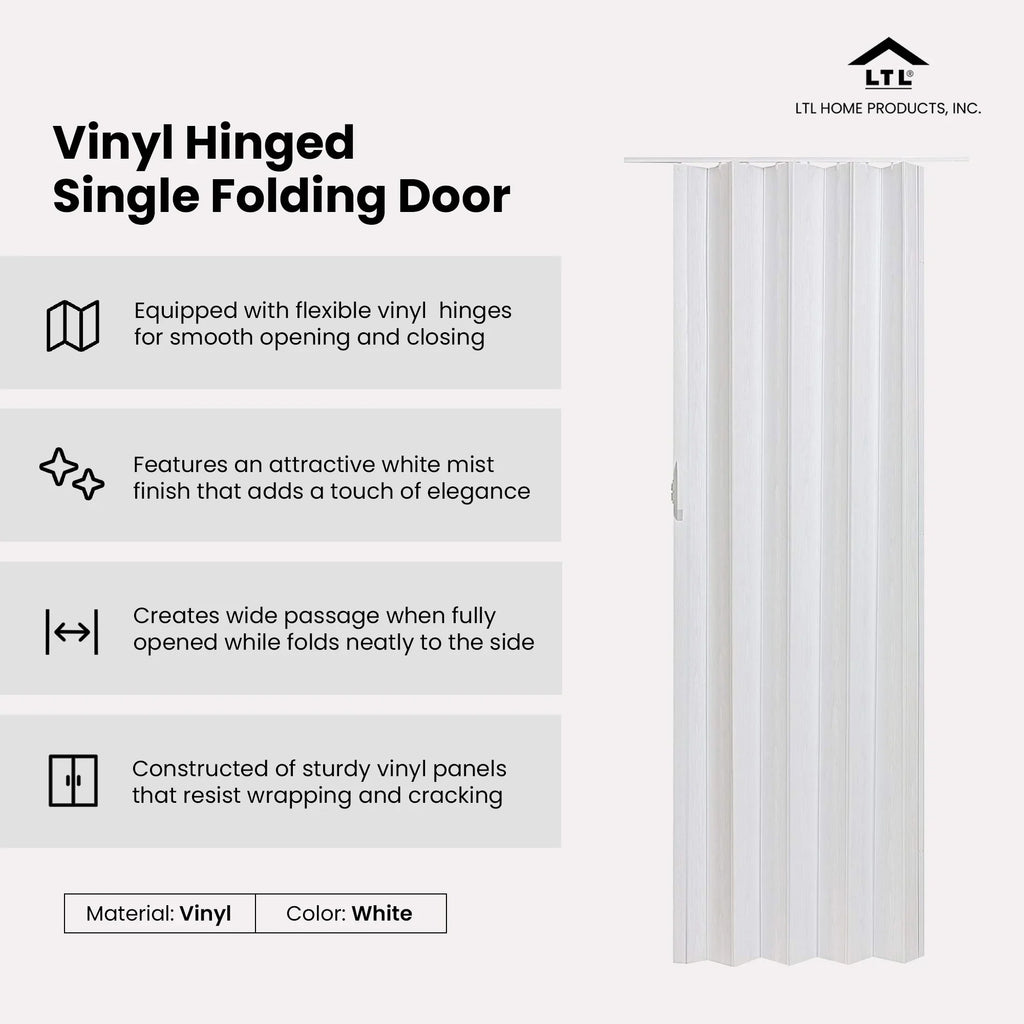LTL Home Products Via 36" x 80" Vinyl Hinged Single Folding Door, White