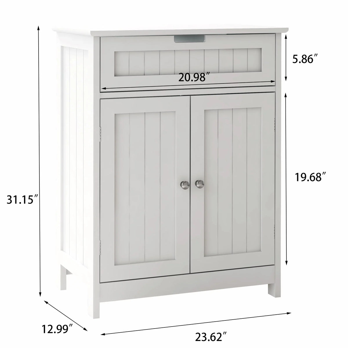 Versatile Bathroom Floor Cabinet in White Freestanding Wood Storage Organizer 2 Doors, 1 Drawer Adjustable Shelf Elegant Design for Bathroom and Living Room.