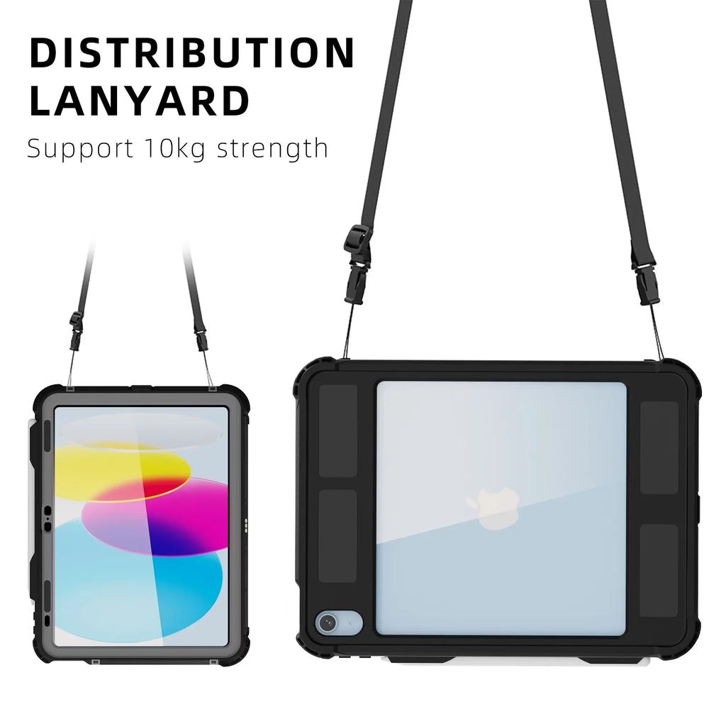 K-Lion Rugged Waterproof Case for iPad 10th Genetation 10.9" (2022) IP68 Underwater with Screen Protector Swivel Bracket Kickstand Pencil Holder Carrying Strap Shockproof Dustproof Protective Case