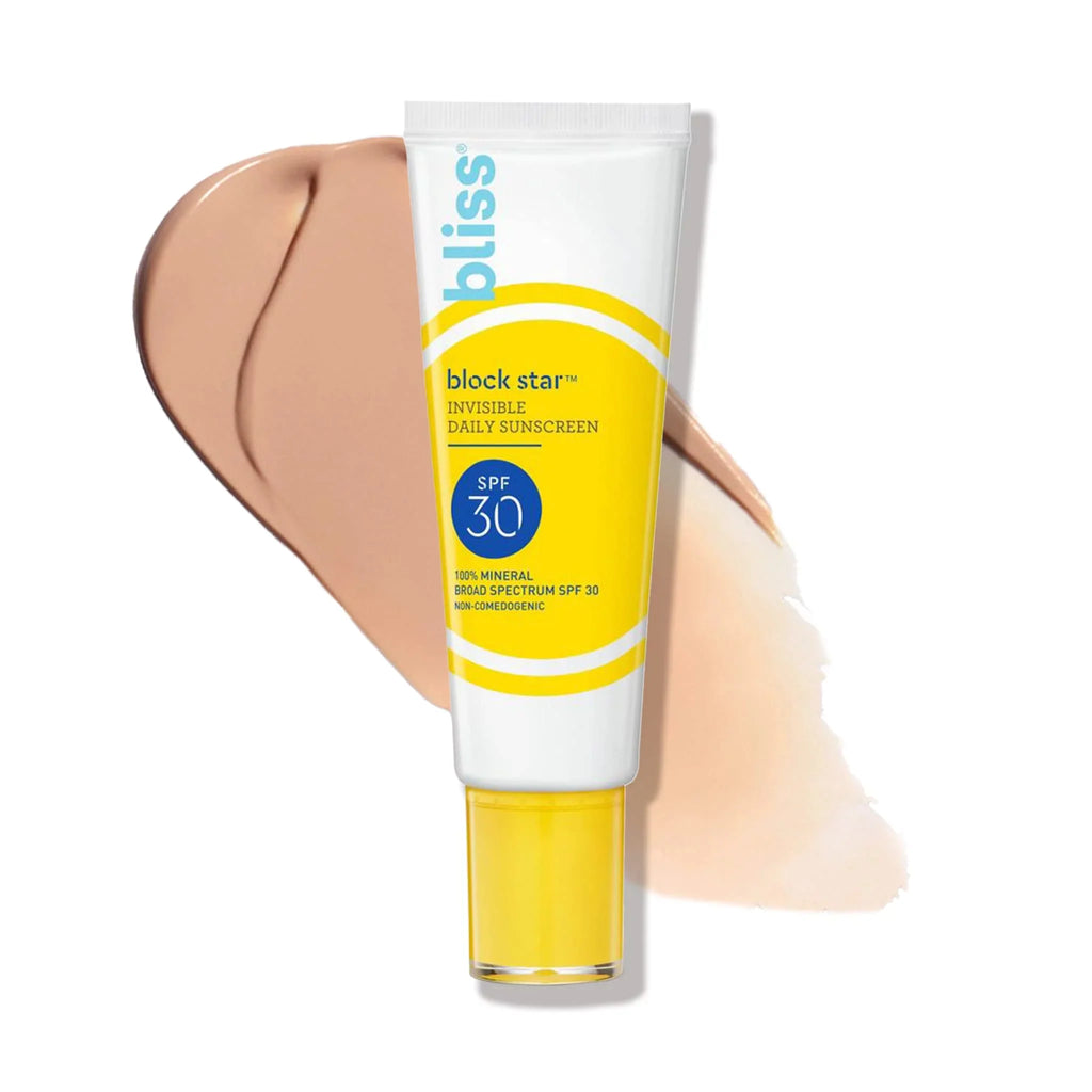 '- 100% Mineral Broad Spectrum Sunscreen With Zinc Oxide & Titanium Dioxide - Non Greasy Invisible Finish.. Bliss Block Star Tinted Face Sunscreen Spf 30-1.4 Fl Oz
