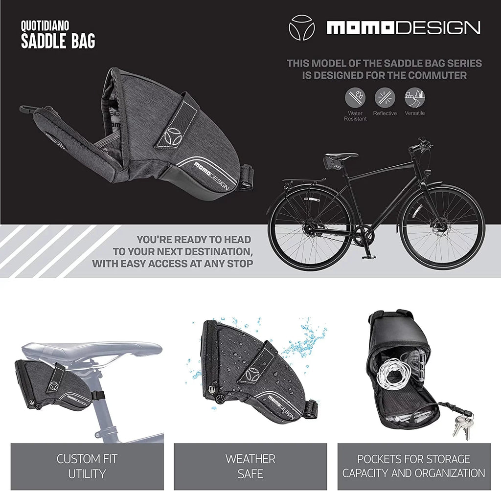 MOMODESIGN Bike  Saddle Bag  Weather Safe  Perfect for Storage  Led Tail Light & Reflective Design  Capacity of 1.2 L