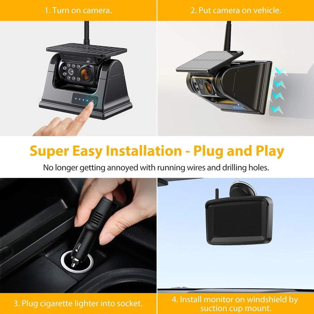 xRoose Magnetic Solar Wireless Backup Camera 5''HD 1080P Monitor No Drilling 2-Min Installation IR Night Vision Waterproof Rear View Camera CTYC5