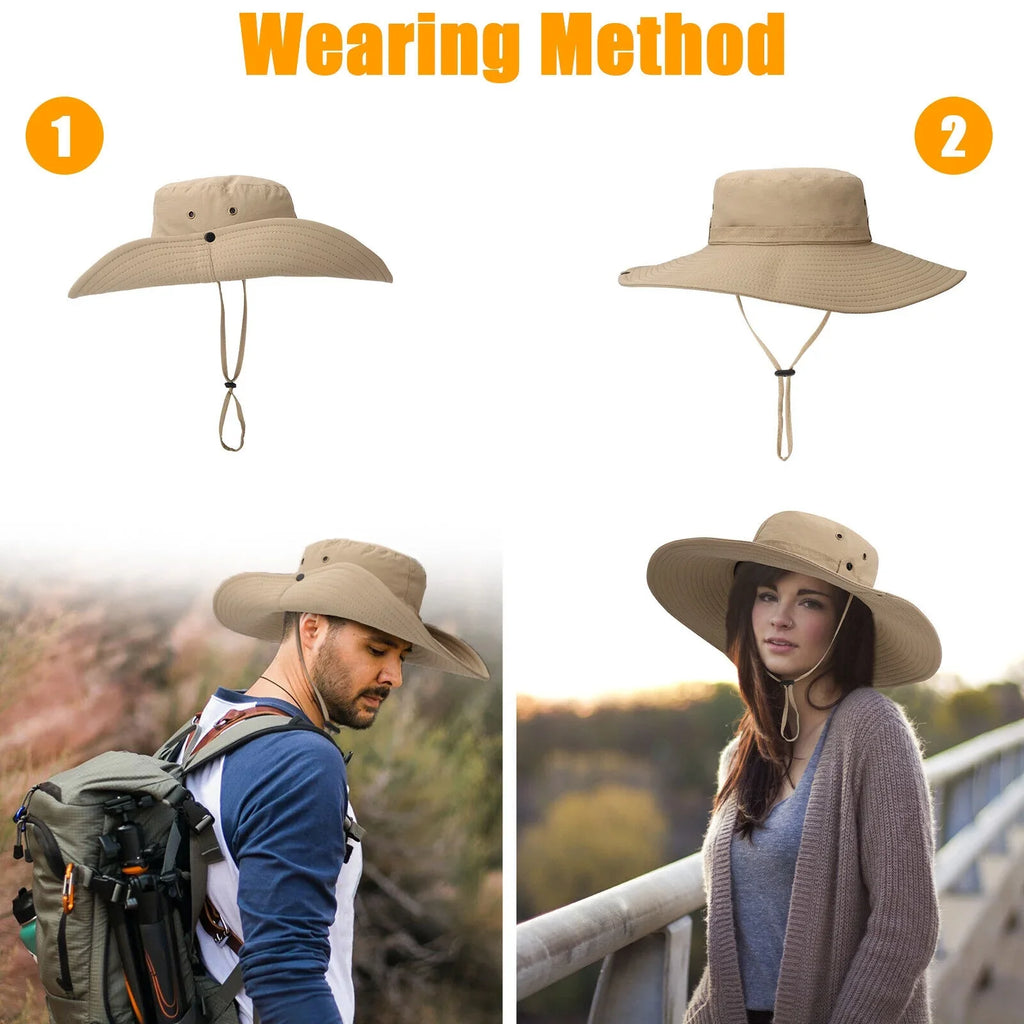 Men Women Wide Brim Sun Hat UV Protection Bucket Cap for Fishing Hiking Garden