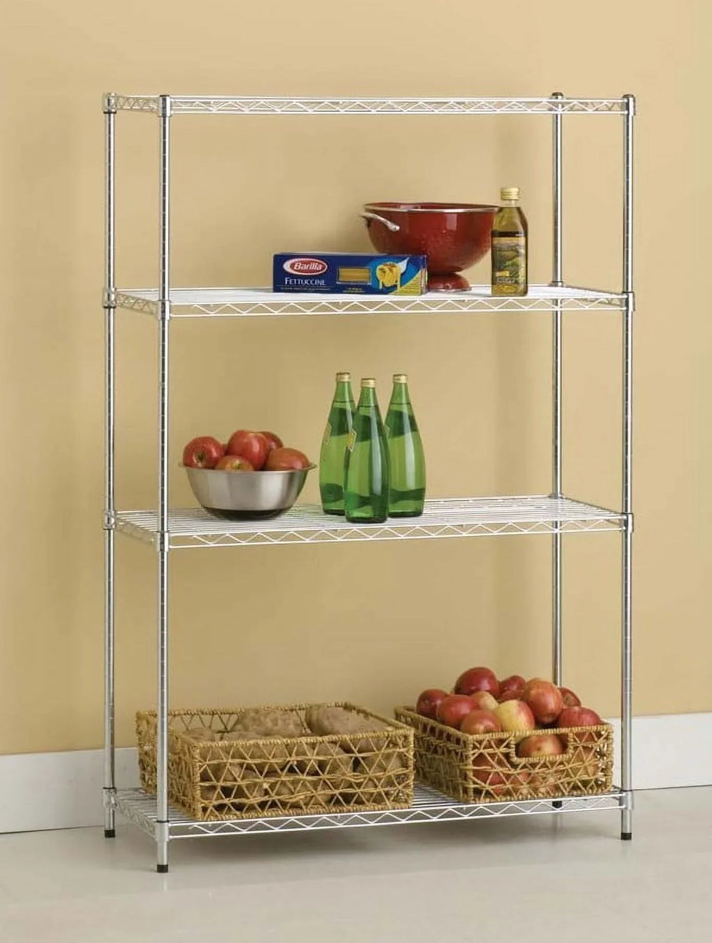 HSS 4 Tier Steel Wire Shelf Unit 14"Dx36"Wx54"H Chrome, Capacity 1000 lbs
