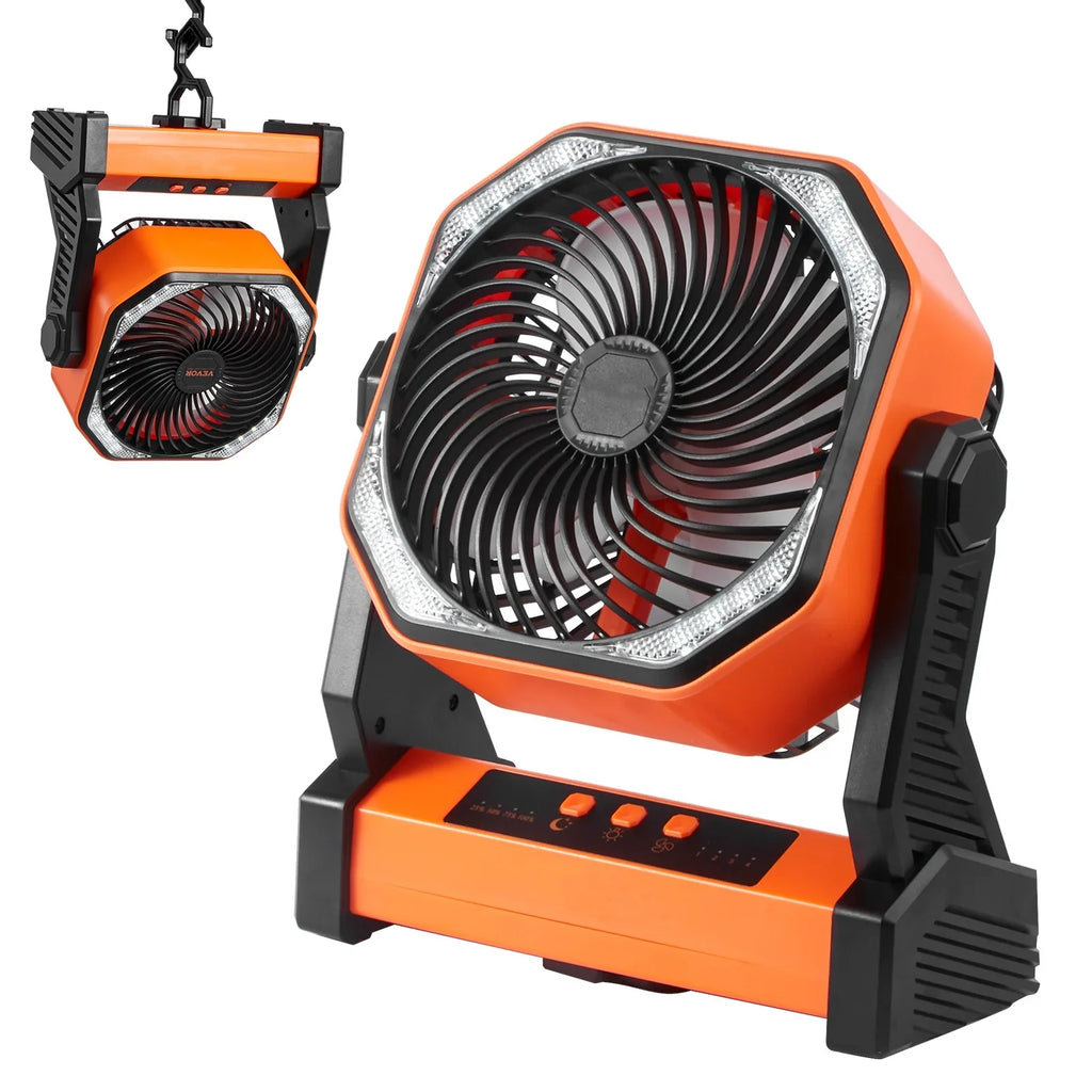 SKYSHALO 8 1 inch Portable Fan Rechargeable with LED Lantern 4 Speeds Adjustable