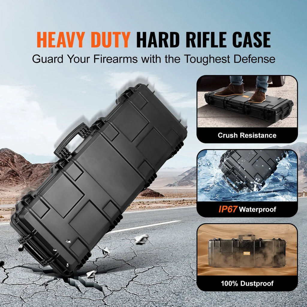 SKYSHALO Rifle Case, Rifle Hard Case with 3 Layers Fully-protective Foams, 42 1 inch lockable Hard Gun Case with Wheels, IP67 Waterproof & Crushproof, for Two Rifles or Shotguns, Airsoft Gun