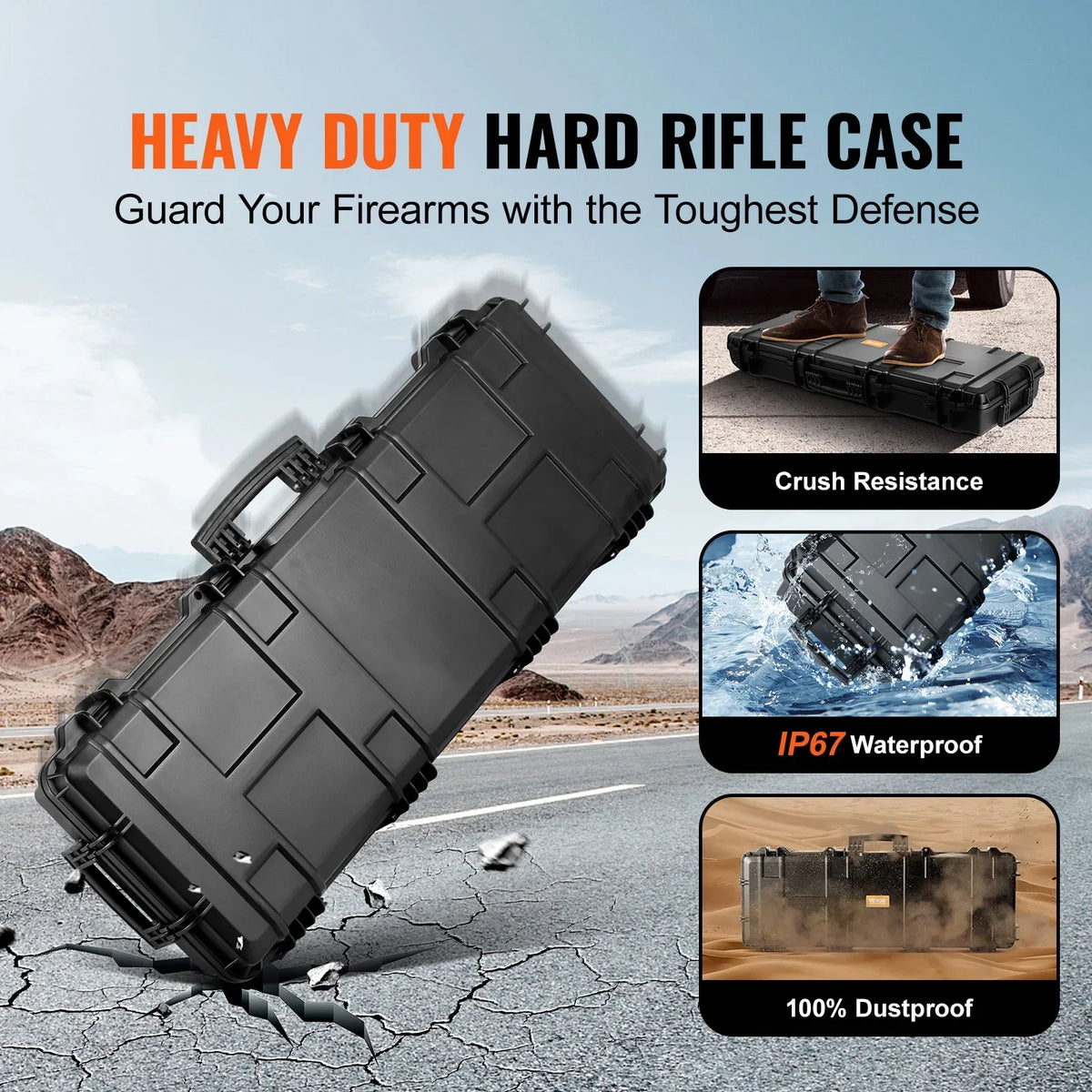 SKYSHALO Rifle Case, Rifle Hard Case with 3 Layers Fully-protective Foams, 42 1 inch lockable Hard Gun Case with Wheels, IP67 Waterproof & Crushproof, for Two Rifles or Shotguns, Airsoft Gun