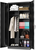 HOOMHIBIU Metal  Cabinets Locker with Locking Door  72'' Clothing Coat Steel Wardrobe Cabinet with Lock and Shelves for Office  Home  Garage  Employee  Freestanding (ebony)