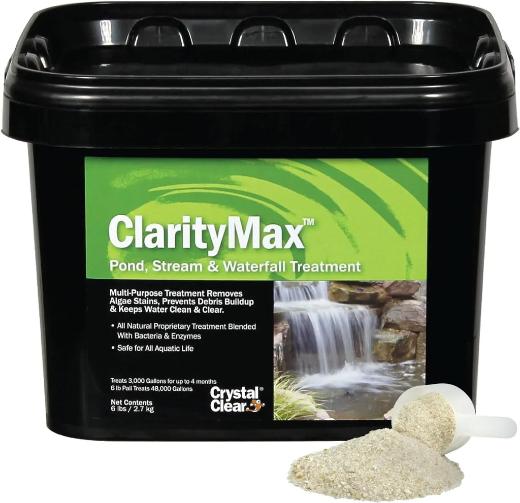 CrystalClear ClarityMax, All-in-One reservoir Clarifier Treatment, All-Natural Beneficial Bacteria & Enzymes Provide Max Clarity, Koi Fish & Pet Safe, Algae Stain Remover, Crystal Clear Water Garden 25LB