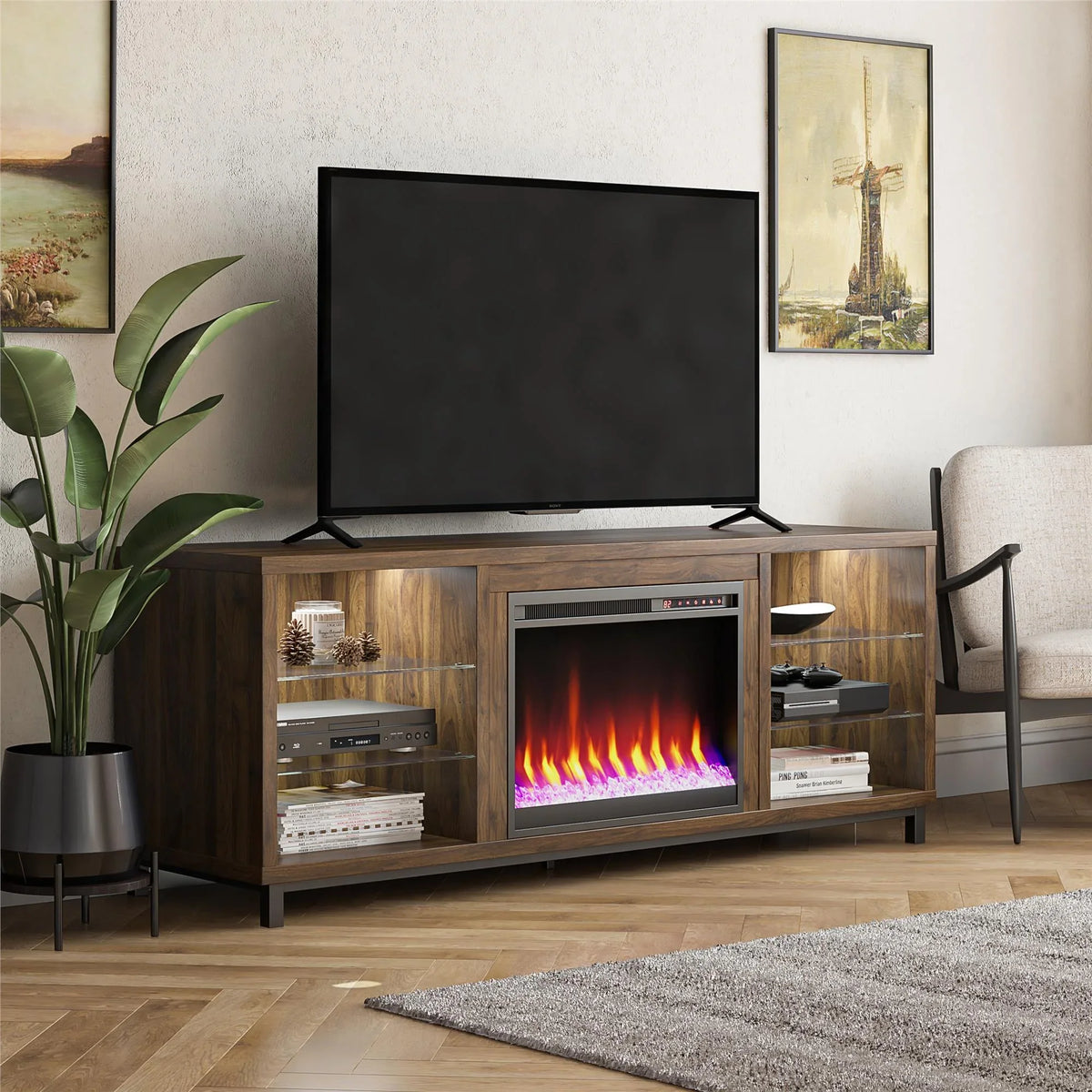 Ameriwood Home Lumina Deluxe Fireplace TV Stand for TVs up to 70" in dark