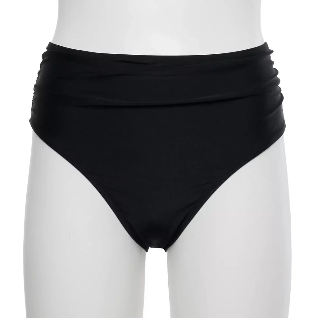 Nicole Miller charcoal Twist Front Bikini Top + Hi Waist Shirred Bottom 2Pc XL