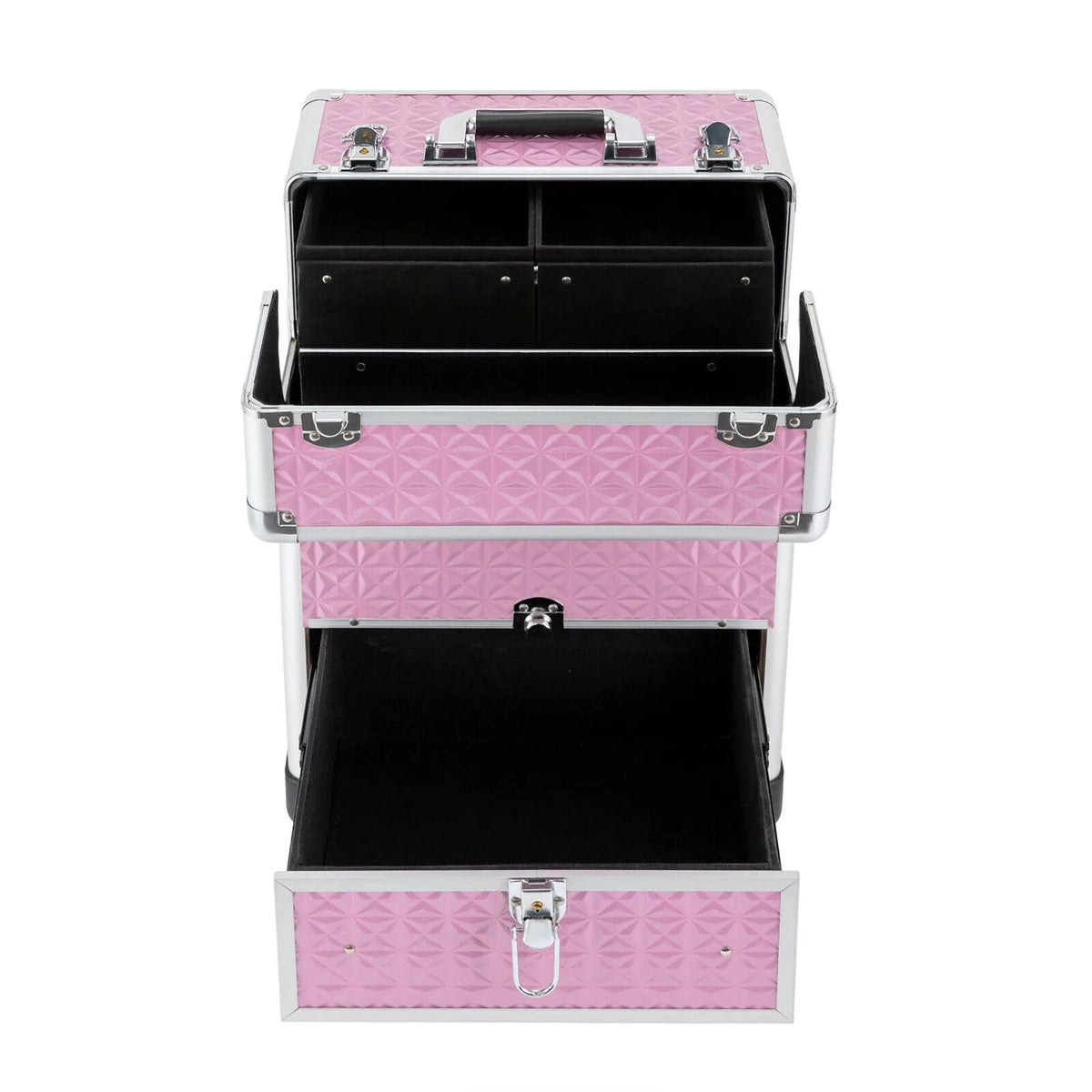 MIDUO Professional Makeup Trolley Lockable Nail Embroidery Hair Styling Tools Storage Box with Drawers Pink