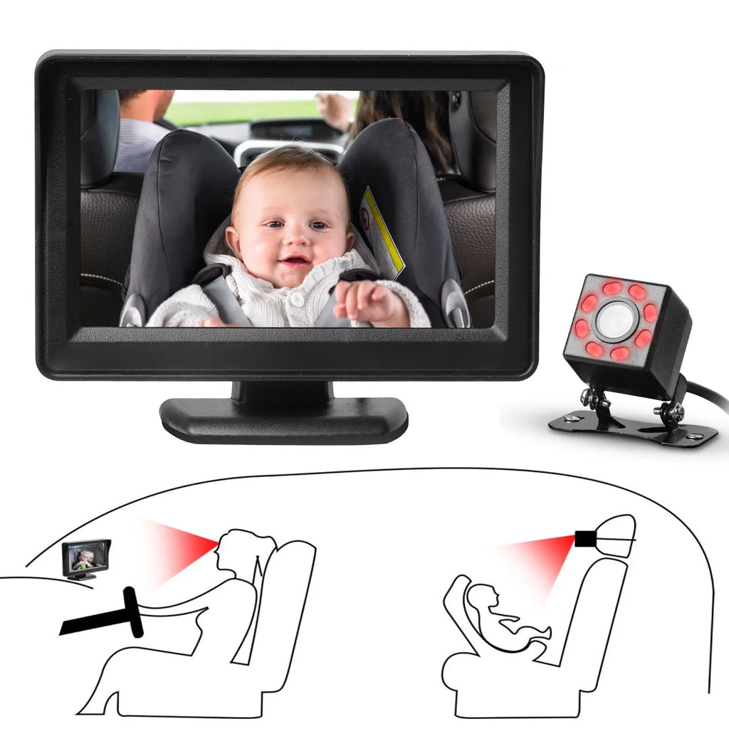 Car Back Seat Camera, EEEkit 12V Baby Car Mirror with 4.3-25mm HD Screen, Night Vision, 120° Wide Crystal Clear View, Rear Facing Safety Car Seat Mirror Camera Observe the Baby's Every Move, charcoal