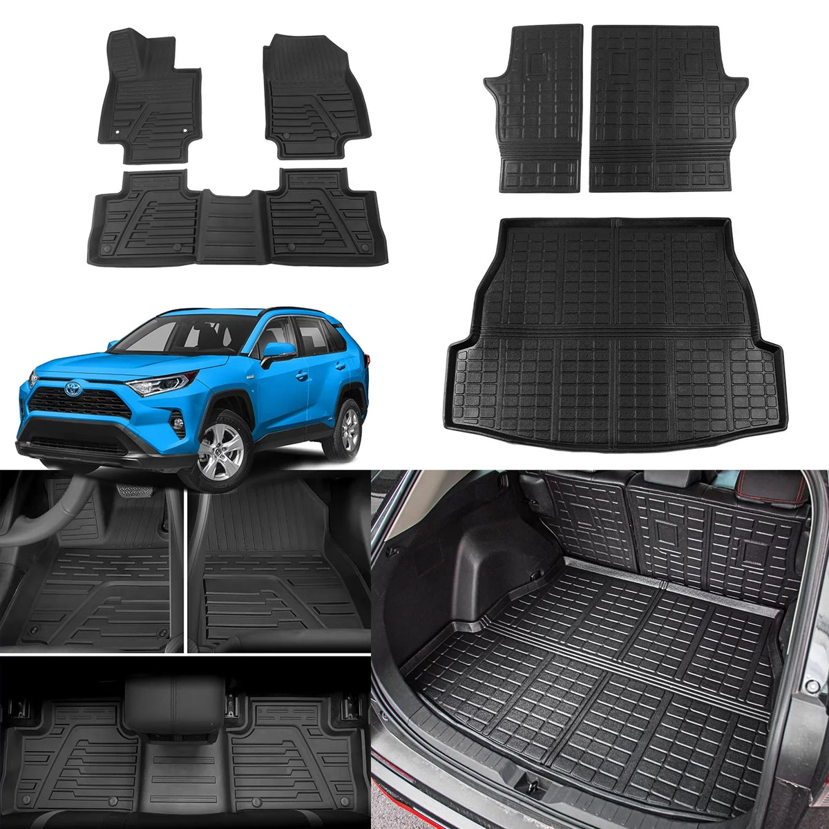 Fit 2019 2020 2021 2022 2023  Rav4 Floor Mats TPE Cargo Liner All Weather Rear Trunk Mat for  Rav4 Accessories (Backrest Mats+Cargo Liner+Floor Mats)